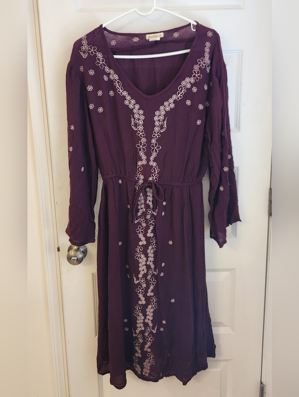 Sweet Magnolia Purple Boho Long Sleeve Dress Size XL India Floral V Neck #M1294